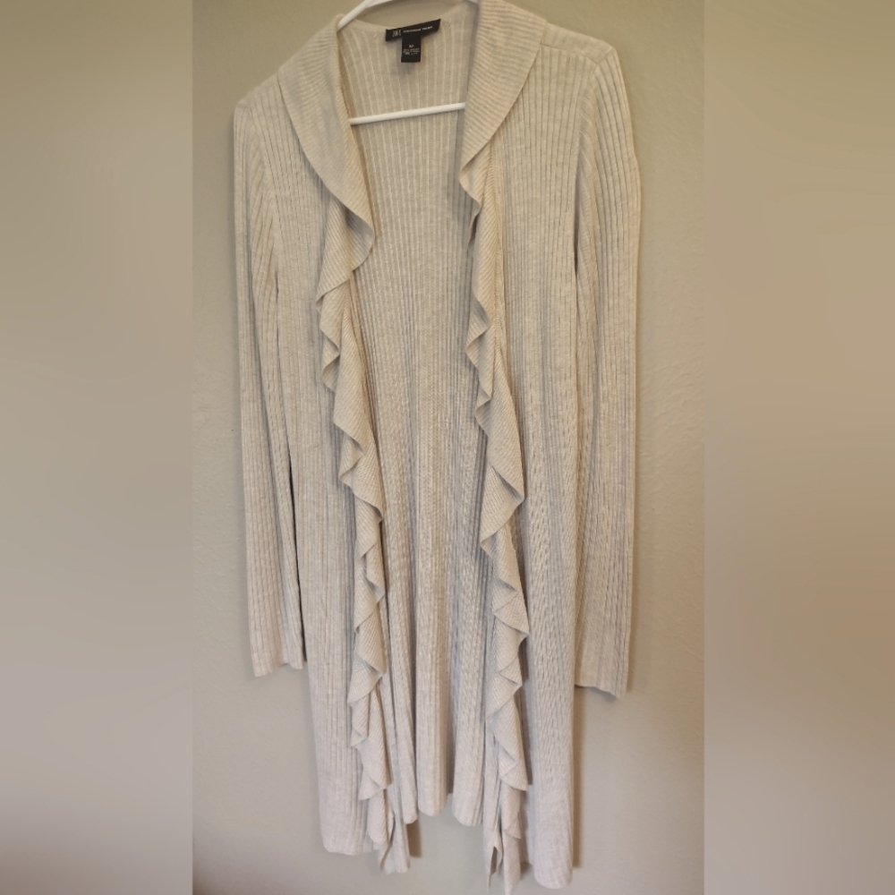 INC International Concepts Ruffle-Trim Ribbed Open Cardigan Sweater Beige - Picture 5 of 10